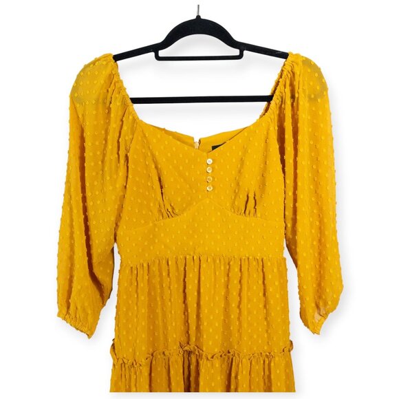 J.Crew Marigold Yellow Embroidered Polka Dot Tiered Midi Dress Size 4P Wedding G - Picture 3 of 9